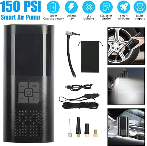 Miniatura 2 de Portable Air Compressor for Car Tires Fast Cordless Tire Inflator Car Air Pump 12V Real 150PSI 6000mAh Electric Car Tire Pump with Emergency Light