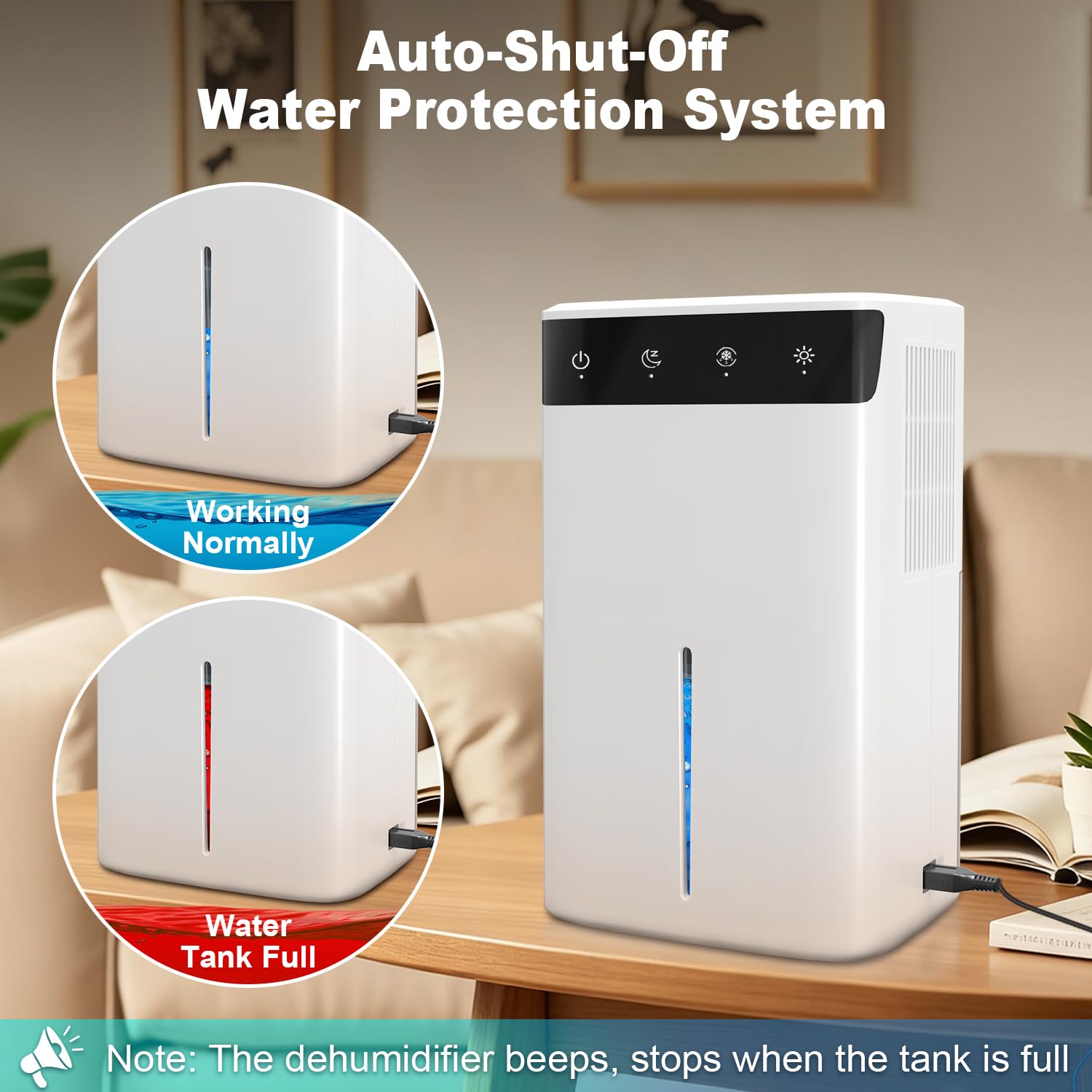 Deshumidificador Eléctrico 2.6L, Silencioso para Hogar, Sótano, Baño y Dormitorio hasta 32 m², con Luz RGB, Apagado Automático y Modo Noche, Bajo Consumo
