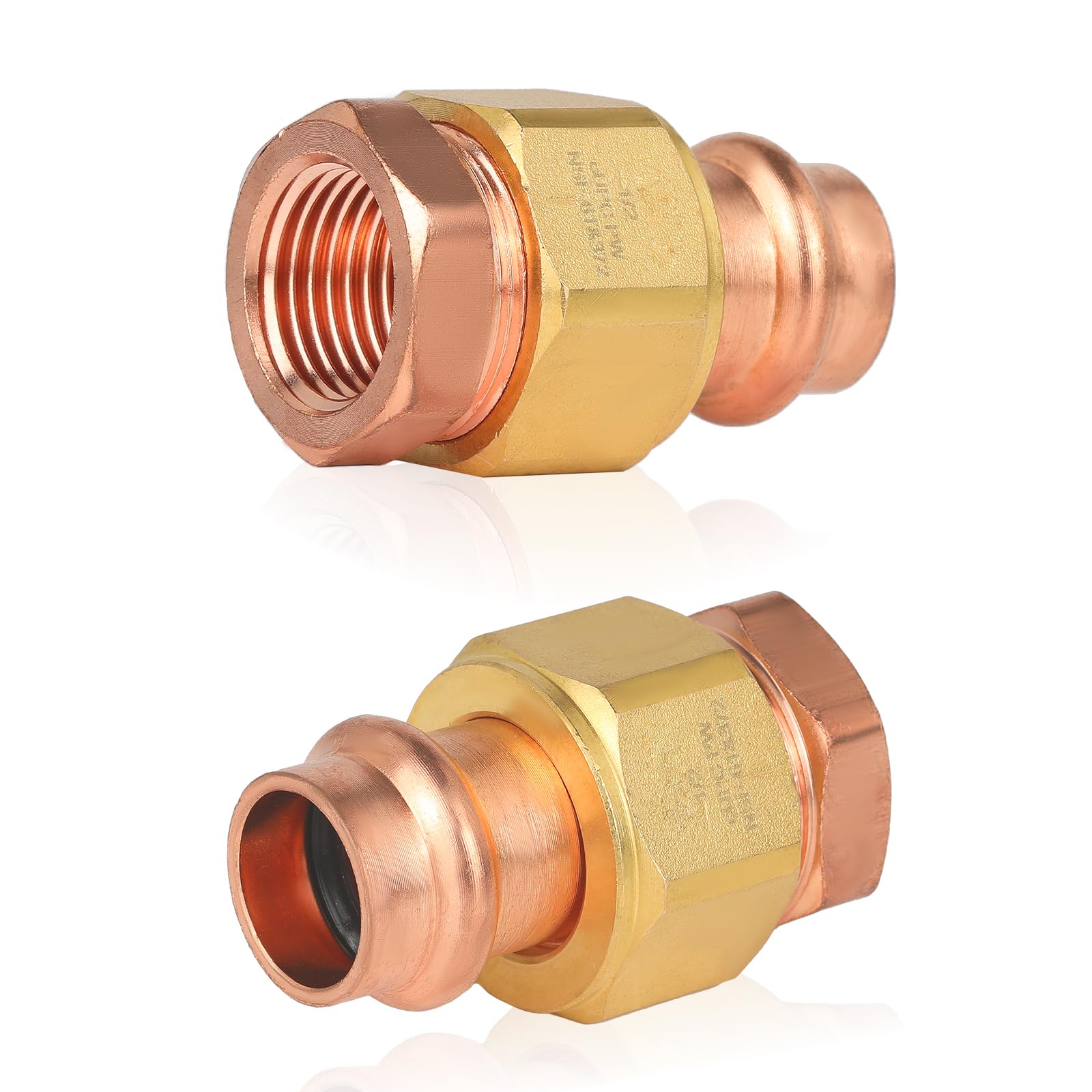 (Paquete de 2) Conectores de unión de Cobre a presión GUOFIS, 3/4" a presión x 3/4" Hembra (FPT), unión LF de Cobre a presión Hembra (PRESS075-2Pack)