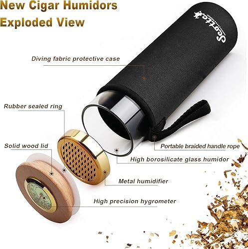 Miniatura 5 de Scotte - Estuche humidificador para puros, en caja de regalo, con higrómetro, tubo de viaje para 5 puros