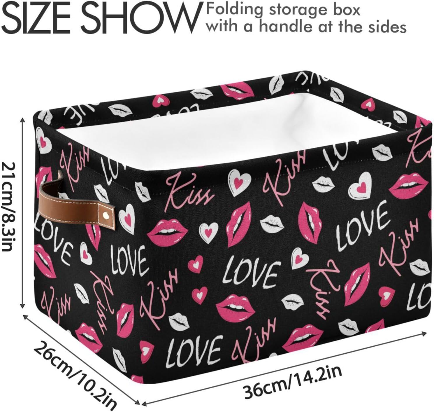Emelivor Valentines Hearts Kiss Storage Basket Bins Decorative Organizer Bins Laundry Hamper Baskets with Handles for Pet Books Clothes Makeup Closet Office,1 pcs