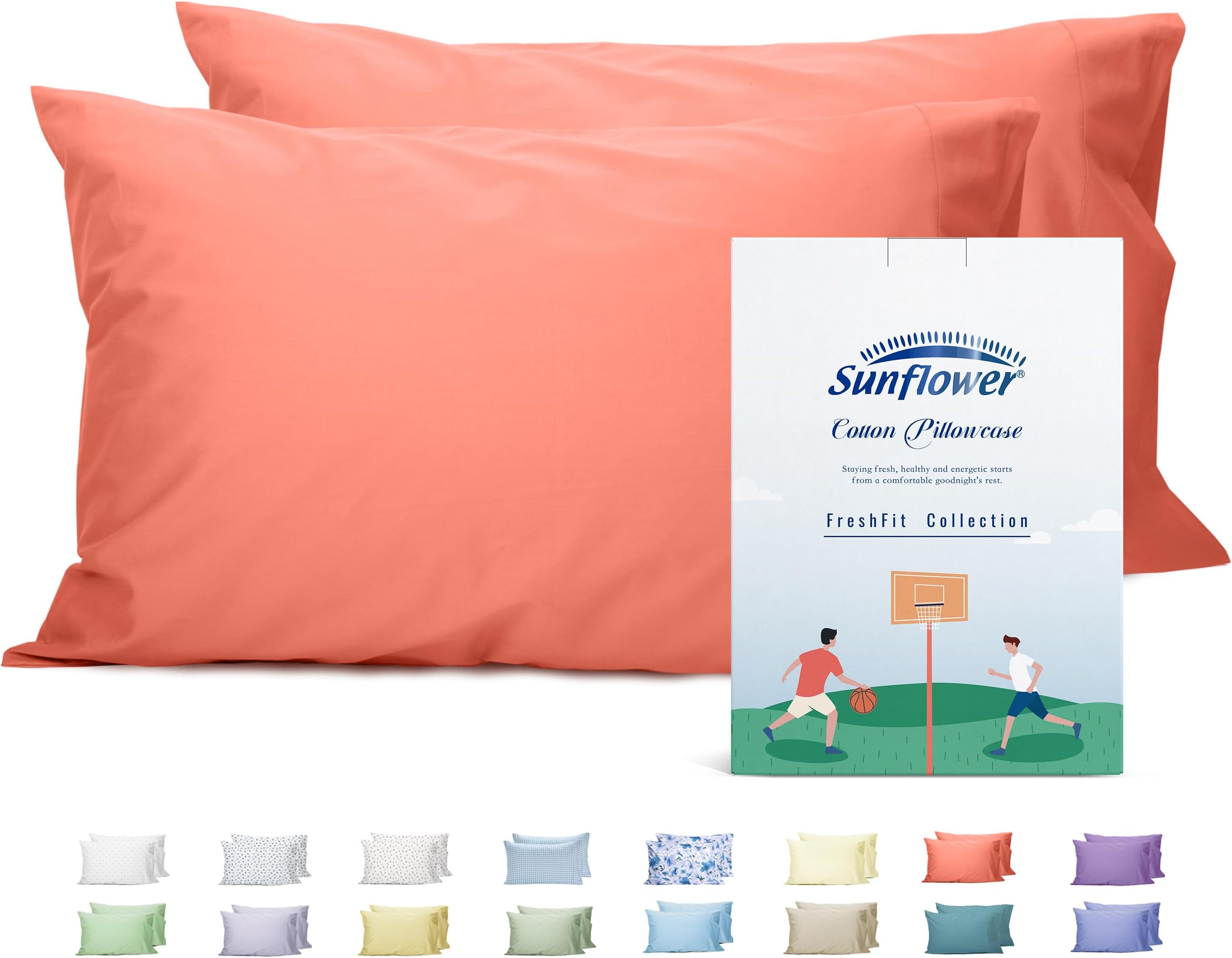 King Pillowcases Set of 2, 100% Cotton King Size Pillow Cases 2, 20ร40 inches Coral, Soft and Breathable