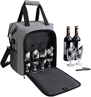 Vista 15 de ALLCAMP - Bolsa de vino con compartimento refrigerador, juego de picnic que lleva dos juegos de vajilla