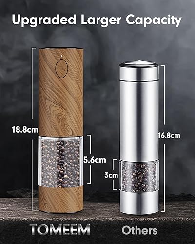 Miniatura 15 de TOMEEM Juego de molinillo eléctrico de sal y pimienta de mayor capacidad, recargable con luces LED, molinillo automático de pimienta y sal de acero