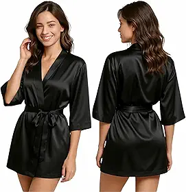 Robe Roupão de Cetim Toque de Seda Feminino Luxo Hobby De Cetim Casamento Noiva Salão Madrinha Premium