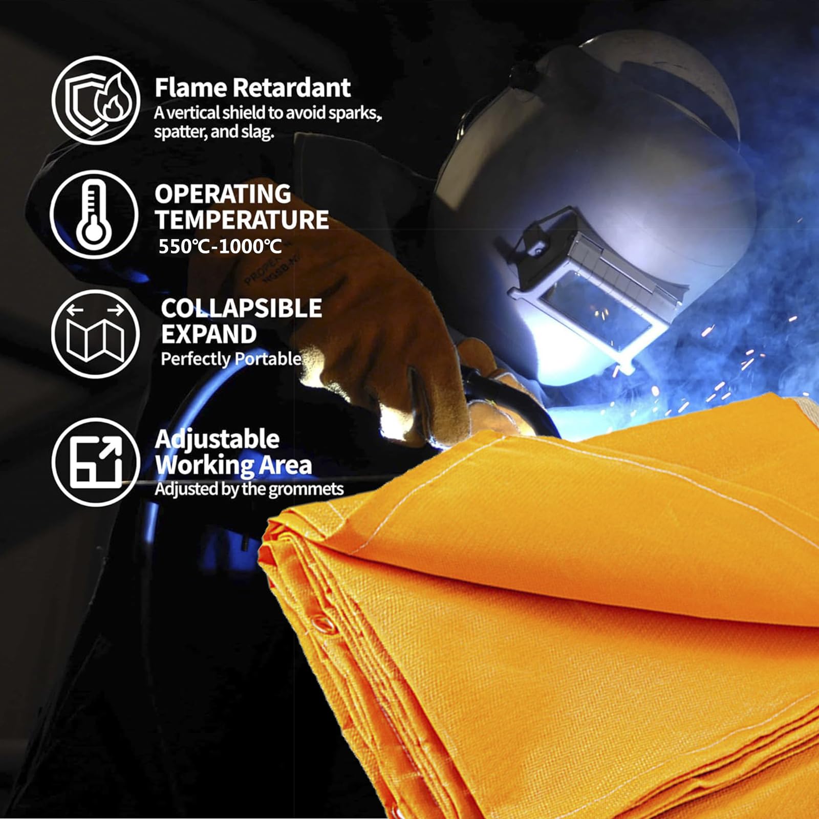 Manta de Soldadura IgníFuga con Ojales, Estera de Protección Térmica De Fibra de Vidrio Resistente Hasta 1000 ℃, Manta Ignífuga para El Hogar,Cocina,Chimenea,Parrilla,Almacén,1.2x1.8M/4x6FT