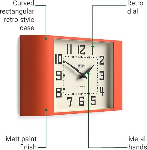 Miniatura 6 de NEWGATE Reloj Metro Pared Retro 16.5 pulgadas de ancho Naranja Estilo de mediados de siglo para cocina, sala de estar u oficina
