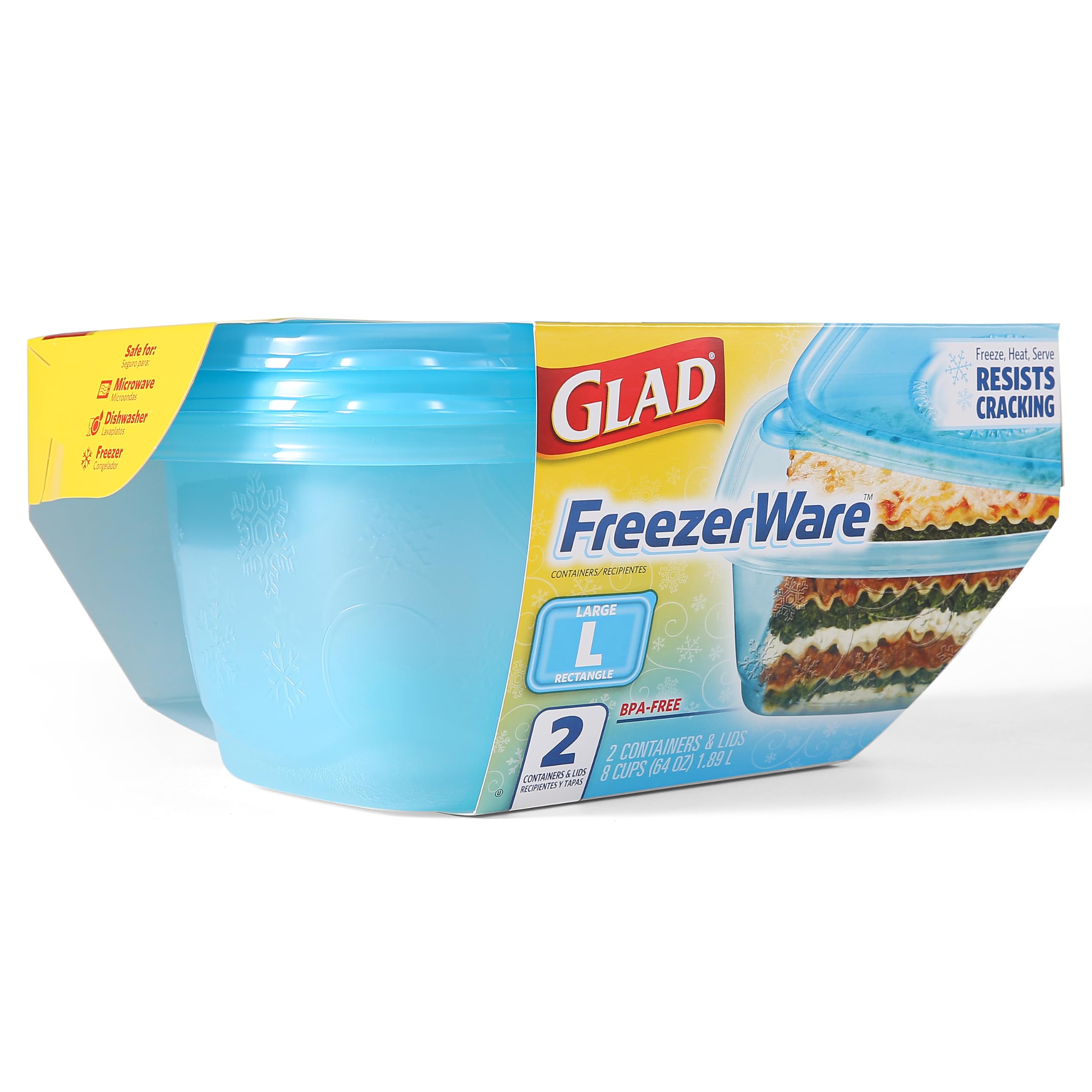 Glad ware Freezerware Frischhaltedosen, groß, rechteckig, fasst 1,8 l Lebensmittel, 2-teiliges Set, gefriergeeignete Behälter zur Aufbewahrung von Lebensmitteln und zum Konservieren von Frische | 6