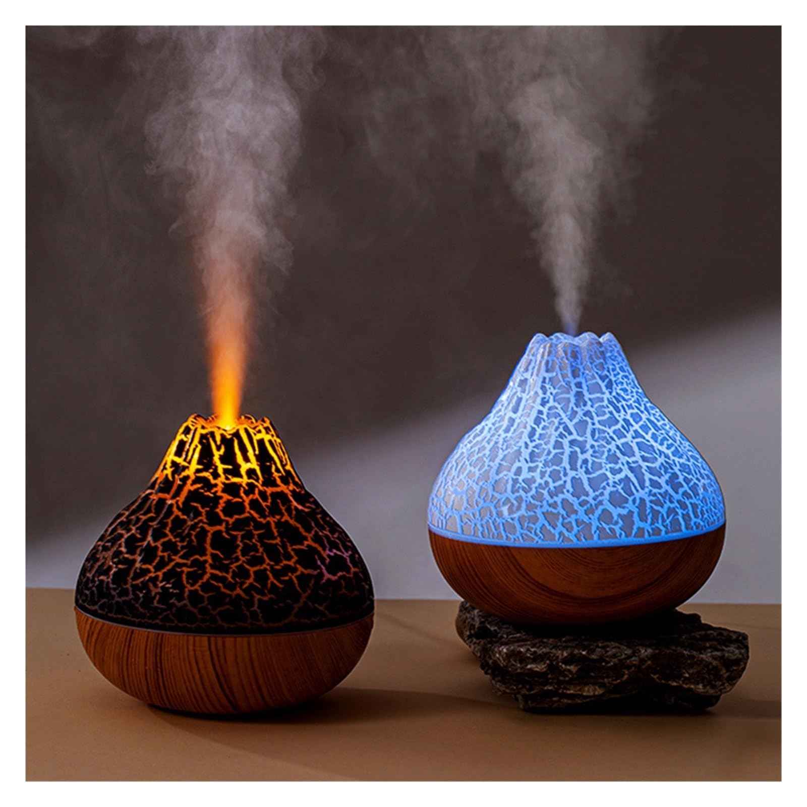 Nawilżacz powietrza do sypialni, 300 Ml Volcano Nawilżacz Powietrza Biurkowy Elektryczny USB Dyfuzor Mgiełki Wodnej Oczyszczacz Odświeżacz Powietrza Z 7 Kolorami Nocnymi,do domu i roślin(Black Crackl