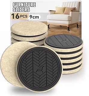 Felt Furniture Sliders for Hardwood Floors, PISAO 16 PCS 3 ½” Heavy Duty Furniture Movers - Unique Non-Scratch Design, Thick Felt Pads for Hard Surfaces, Move Large Furniture Easily（Beige）