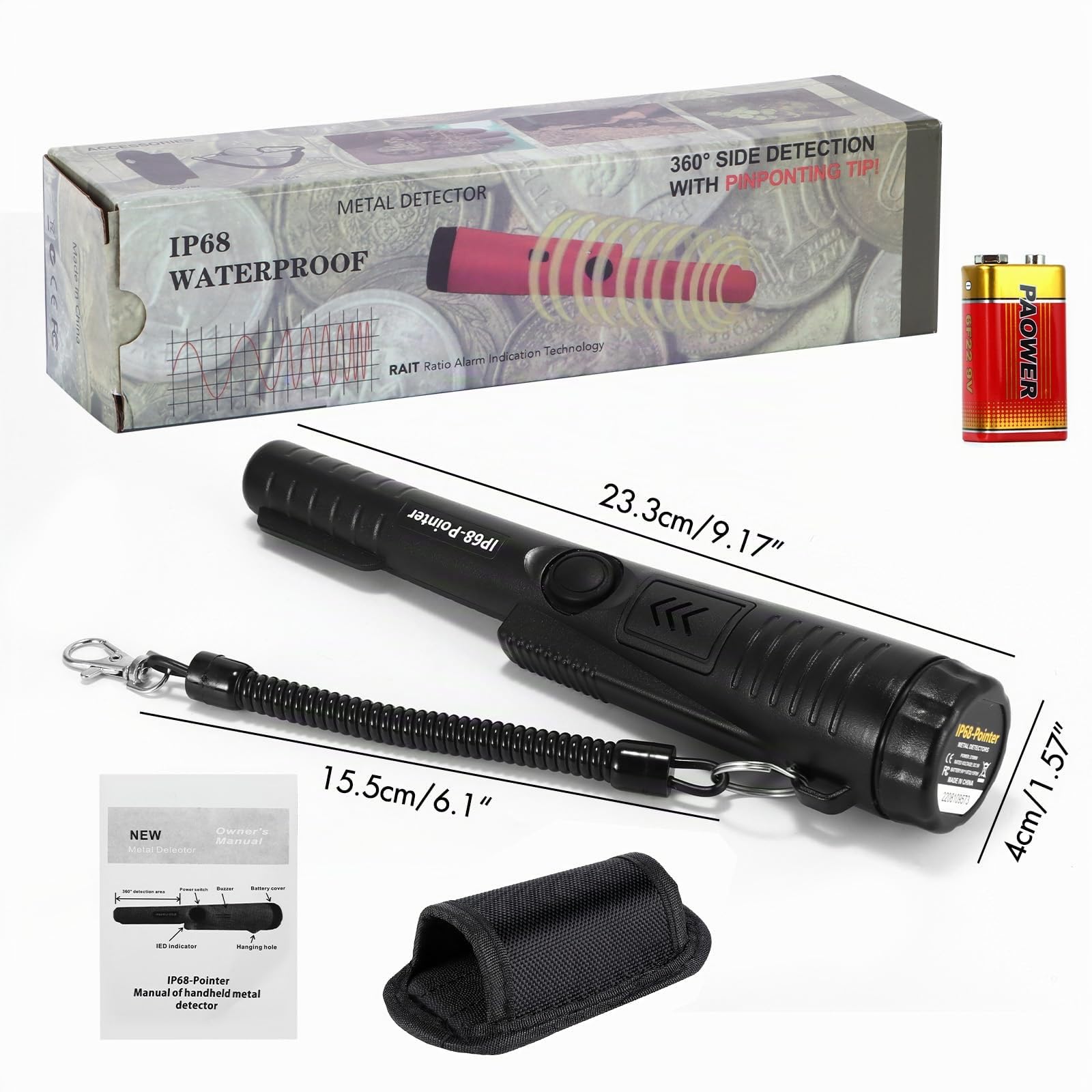 Pinpointer Metal Detector, Metal Detector Professionale Pinpointer a 360°,Metal Detector Portatile Puntatore Metal Impermeabile IP68, 3 Modalità,Metal Detector Portatile per Bambini e Adulti