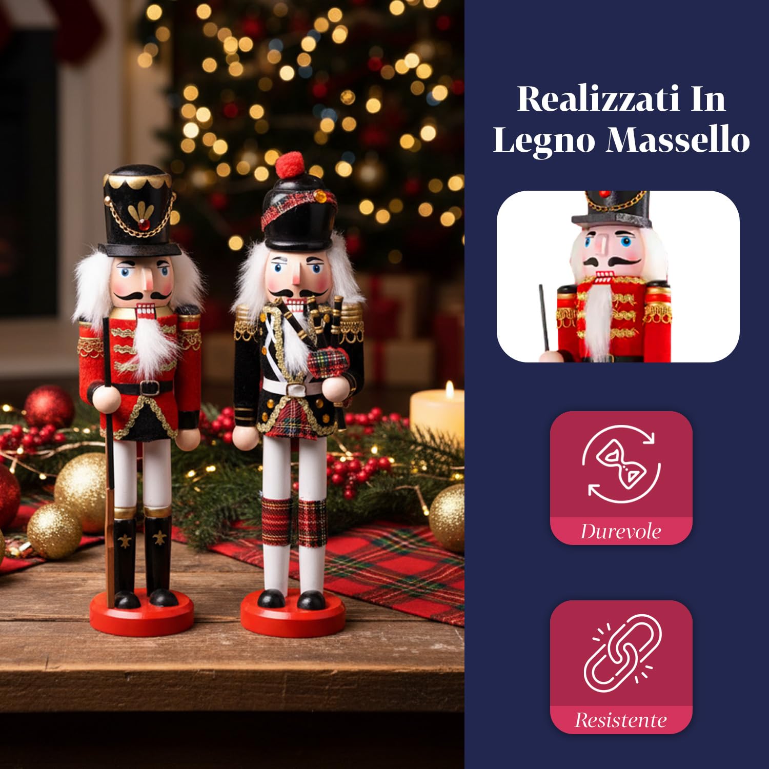Avilia – Schiaccianoci Natalizi in Legno Dipinti a Mano Set 2 Pezzi per Decorazioni Natalizie Tradizionali e Addobbi per la Casa, Ideali per Tavolo Camino e Regalo di Natale Unico