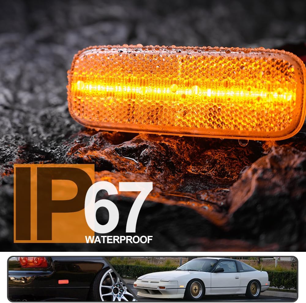 4Pcs Amber/Red LED Side Marker Lights for Ni.ssan 240SX S13 1989-1994 Indicator Turn Signal Light Replace OEM Side Marker Lamp Clear Lens