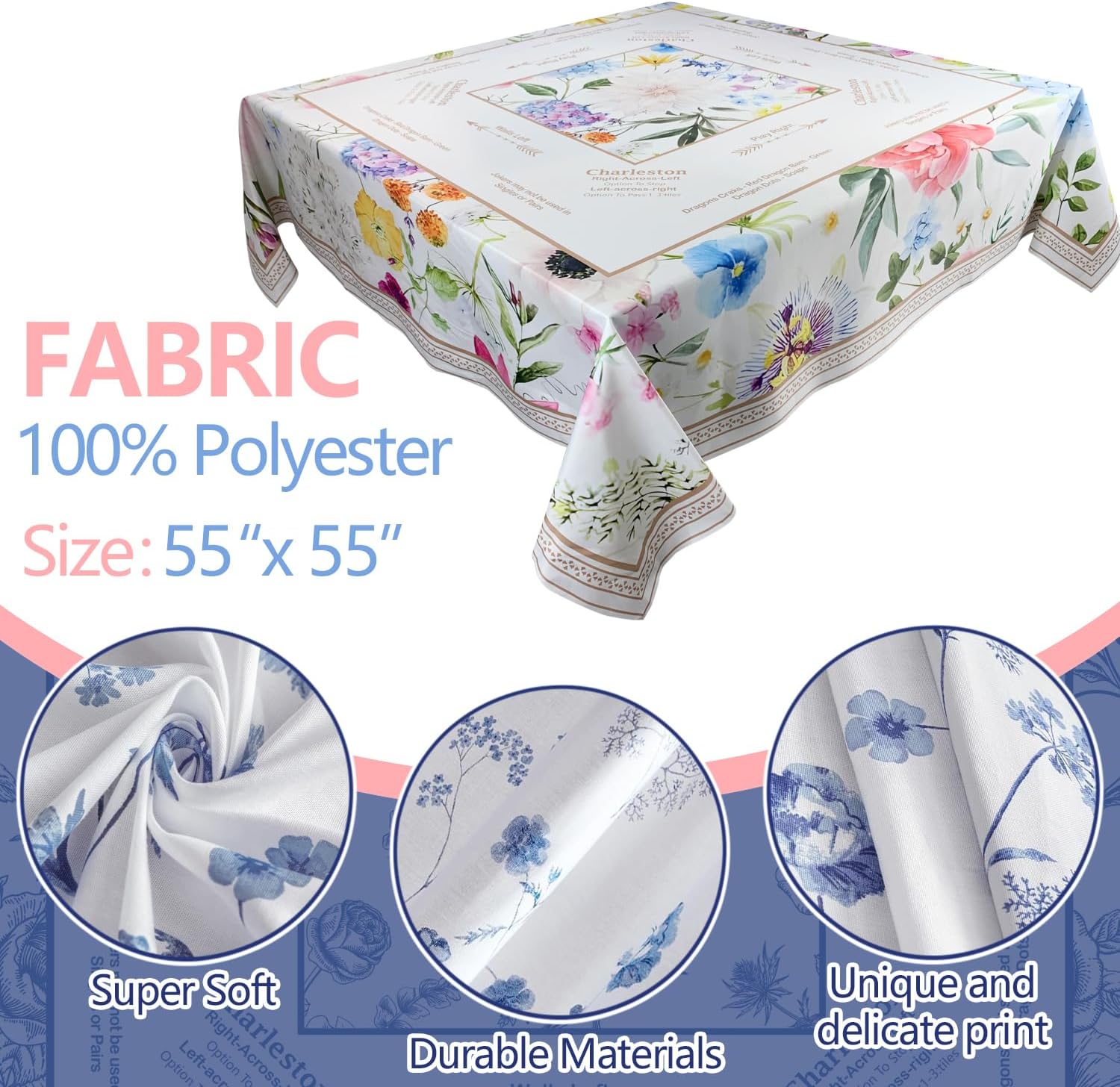 SHIYUE Chinoiserie Mahjong Tablecloth Mats Floral Card Table Cloth 55" x 55" Square Game Instructions for Beginner, Card, Board Tile Games Gift (Colorful Flowers)