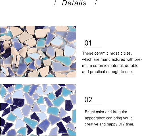 Miniatura 8 de Azulejos de mosaico, azulejos de mosaico azul de cerámica: 200G forma irregular pequeñas piezas para manualidades DIY decoración del hogar proyectos