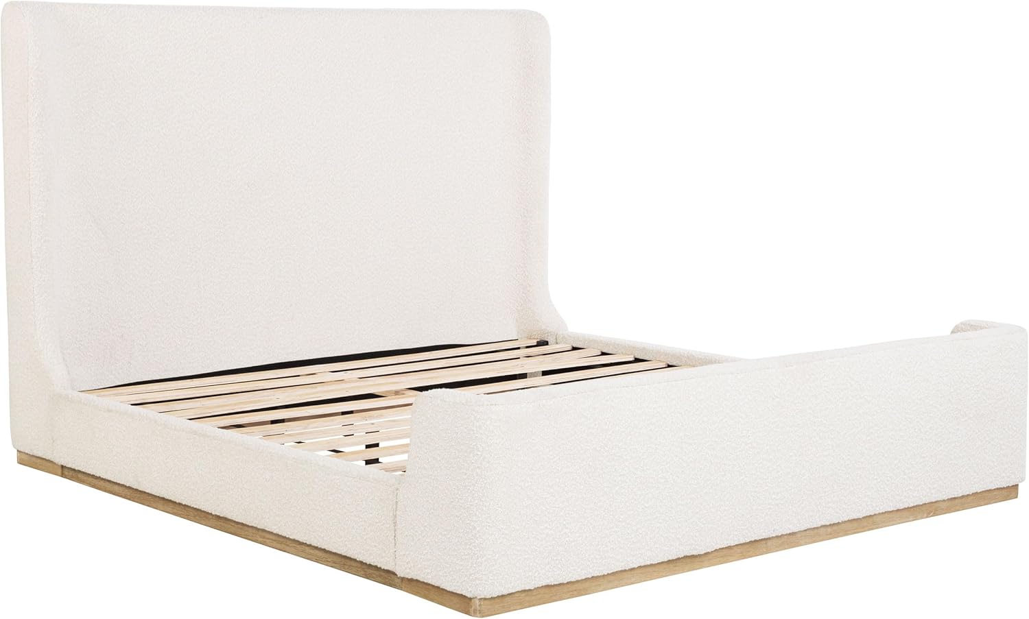 Coaster Home Furnishings - Nala - Wood - Upholstered Platform Sleigh Bed with Wingback Headboard, Foam Padding and Oak Base - Bedroom - Eastern King Size - Cream - 302046KE