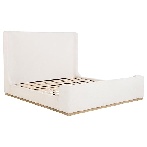Coaster Home Furnishings - Nala - Wood - Upholstered Platform Sleigh Bed with Wingback Headboard, Foam Padding and Oak Base - Bedroom - Eastern King Size - Cream - 302046KE