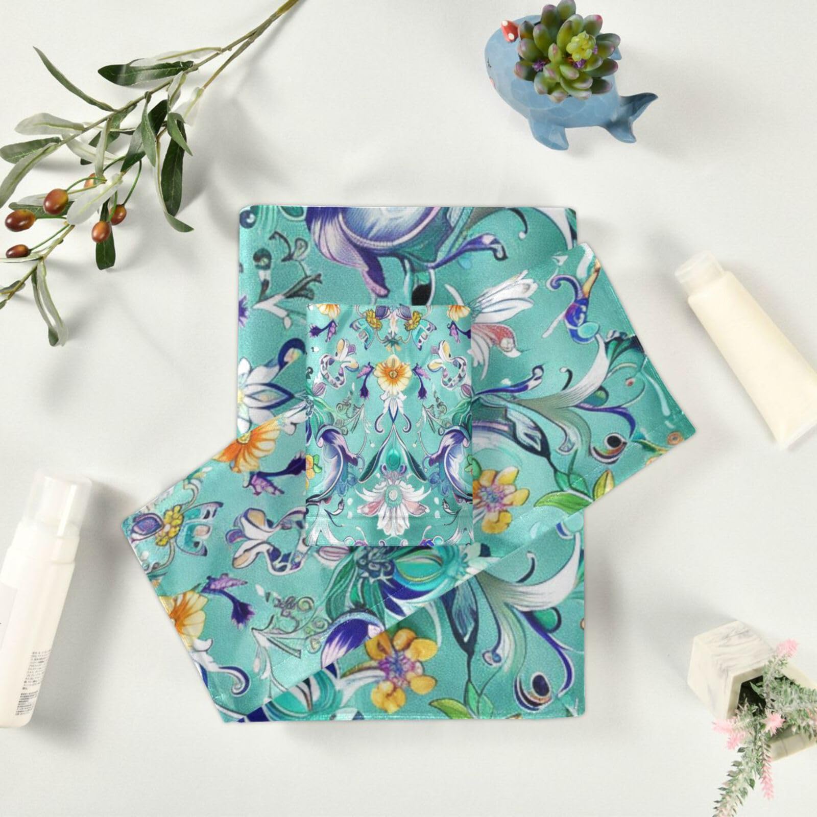 Styl boho kwiat kwiatowy zielony pomarańczowy od stóp do głów ręczniki do twarzy zestaw 3 sztuk, 1 ręcznik kąpielowy 1 ręcznik do rąk 1 myjka do kuchni łazienki jogi siłowni