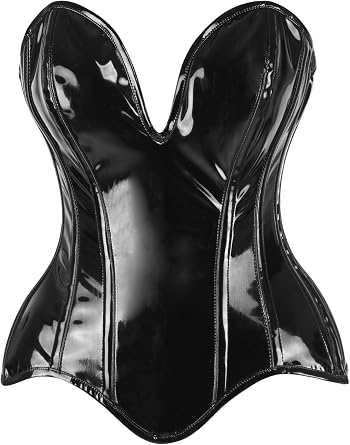 Daisy corsets Womens Daisy Corsets Top Drawer Steel Boned Patent Plunge Neckline Overbust Corset