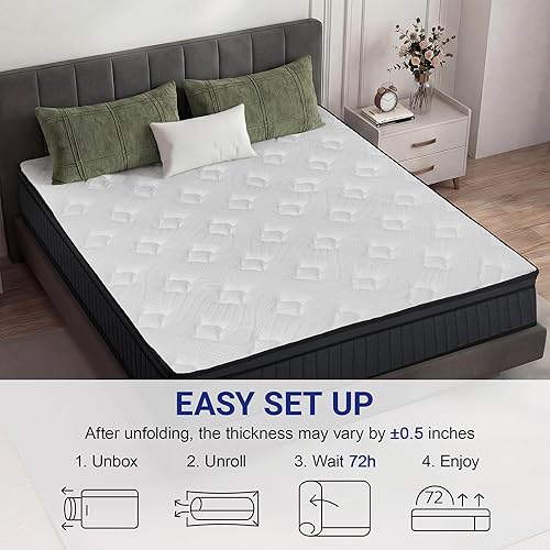 Vista 7 de Vipbear Colchón de tamaño matrimonial de 12 pulgadas, colchón híbrido en una caja, resortes embolsados individuales, sensación firme media