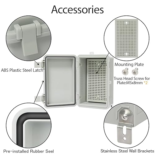 Vista 84 de Caja de conexiones IP65 impermeable de plástico ABS con bisagras, cubierta transparente de policarbonato, caja de proyectos eléctricos con placa