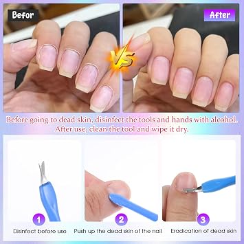 3 Pcs Cuticle Trimmer Pusher Remover, Rubber Tip Gentle on Nail Bed, Cuticle Dead Removal Fork, Nail Cleaner Tools for Fingernail and Toenail