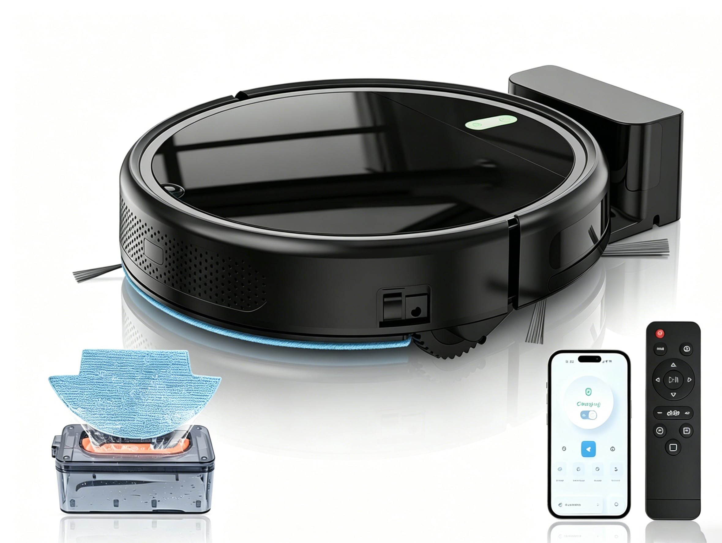 Poeruse Robot Vacuum Cleaner with Mop, Robotic Vacuum 5000Pa, 3 in 1 Vacuum and Mop Robotic Vacuum with Lidar Navigation, Compatible with Alexa/APP/Voice/Remote Control for Hard Floors and Carpets