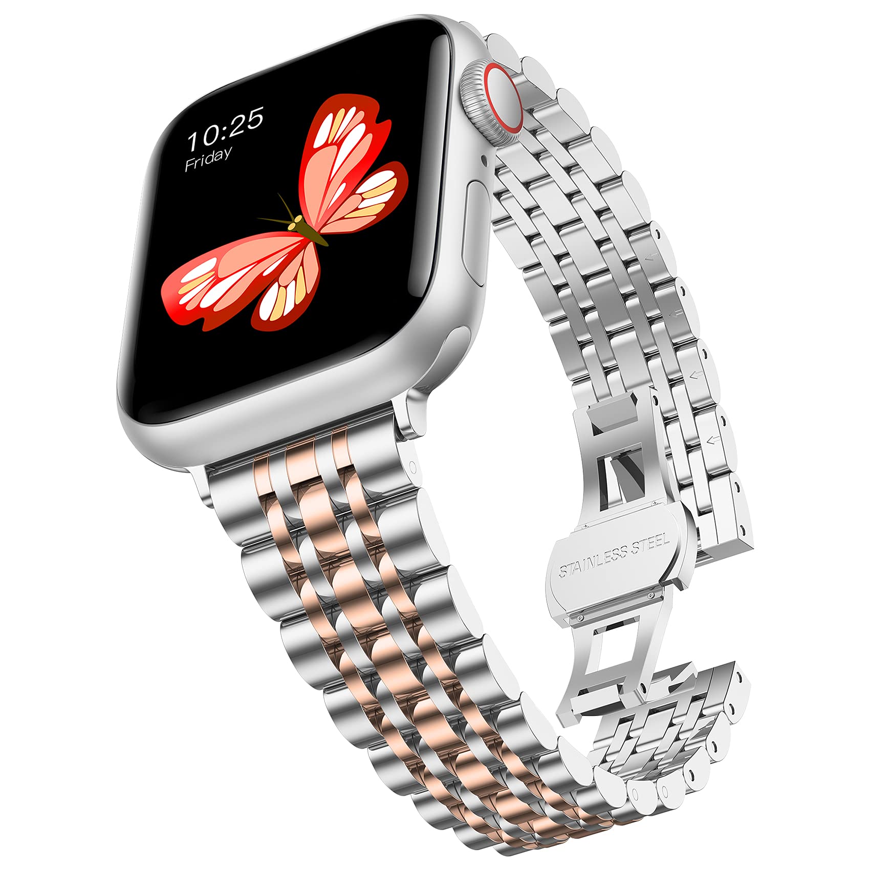 baozai Thin Band Compatible with Apple Watch Band 49mm 45mm 44mm 41mm 40mm, Women Slim Stainless Steel Metal Wristband for Apple Watch Series 9/8/7/6/5/4/SE/Ultra2/Ultra