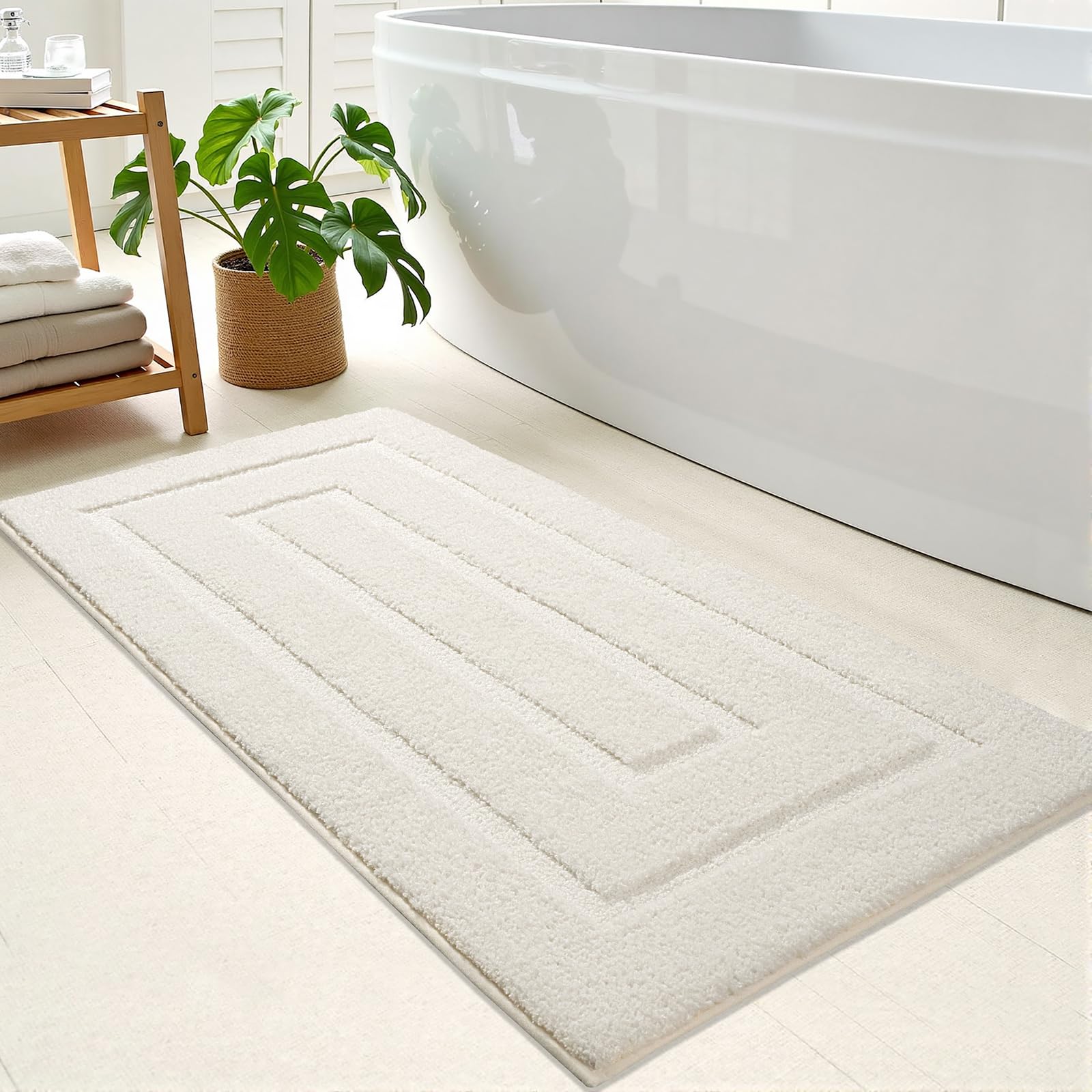 HOMORE Bathroom Rug 24x48 Inch Soft Absorbent Microfiber Bathroom Runner Rug, Washable Bath Runners Rugs for Bathrooms Non Slip Bath Rugs for Shower Tub,Ivory