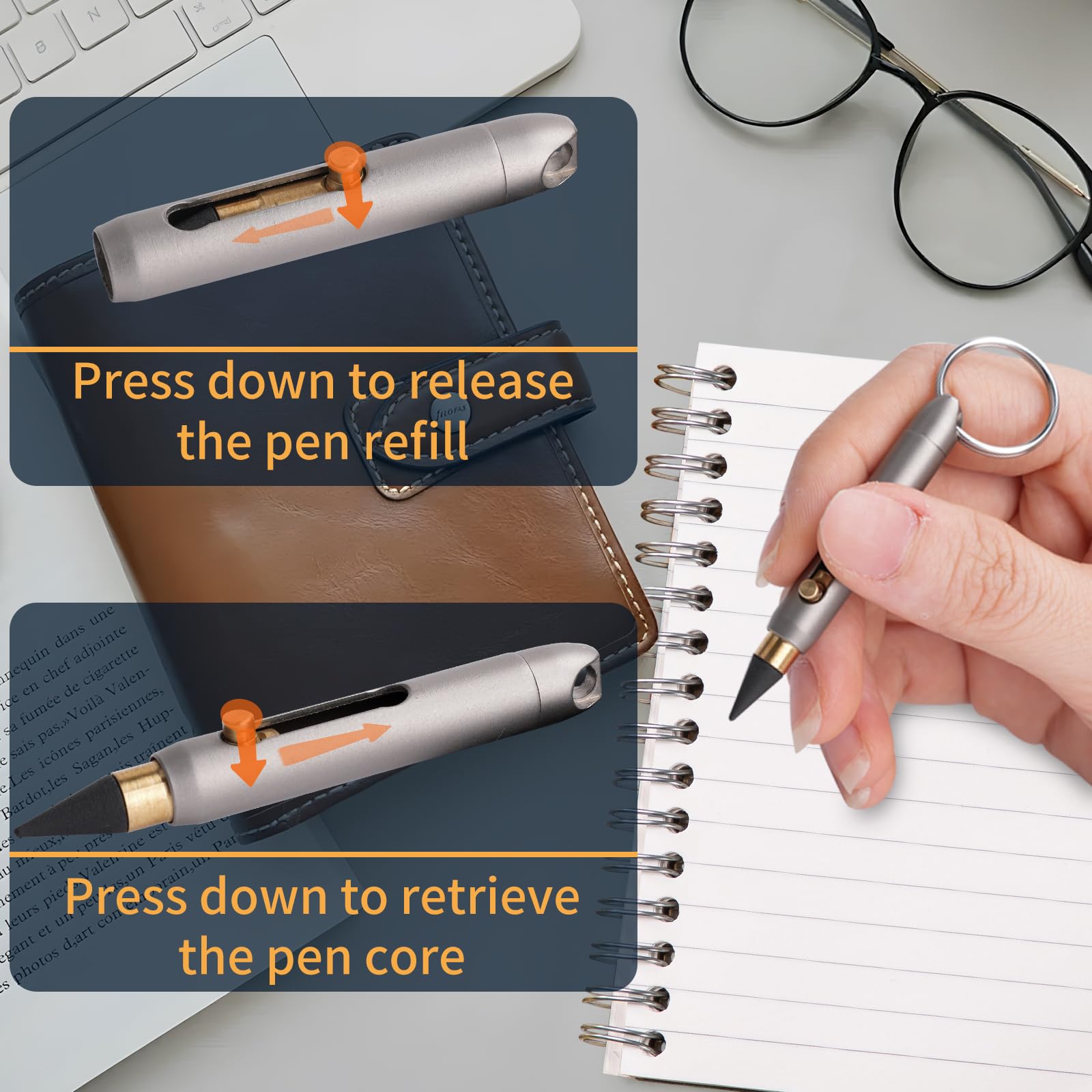 SMOOTHERPRO Mini Infinity Pencil | With Keychain | TItanium | Portable | Infinity Inkless Metal Pencil | For Note Taking Sketch Drafting Writing Office (FM01) - Image 3