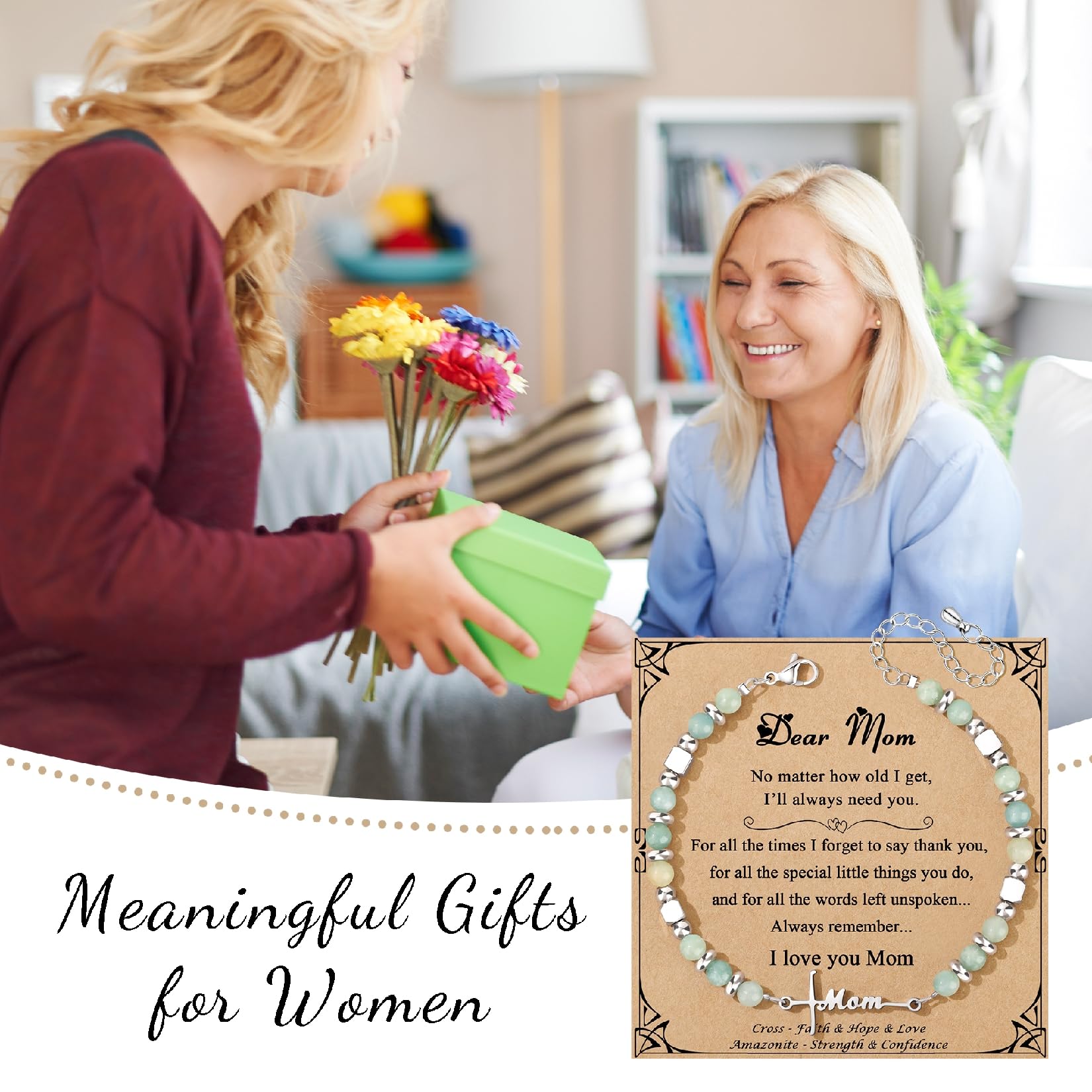 JoycuFF 𝗚𝗶𝗳𝘁𝘀 𝗳𝗼𝗿 𝗪𝗼𝗺𝗲𝗻 𝗙𝗮𝗶𝘁𝗵 𝗖𝗿𝗼𝘀𝘀 𝗕𝗿𝗮𝗰𝗲𝗹𝗲𝘁 Graduation Christmas Valentines Mothers Day Birthday Gifts for Women Her, Meaningful Amazonite Cross Bracelets for Women