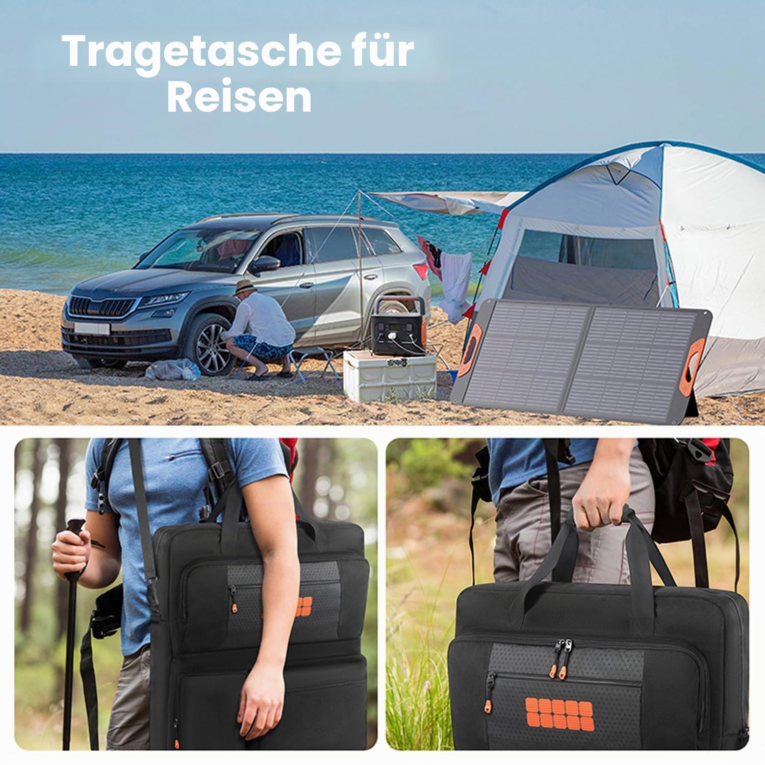 Tragetasche kompatibel mit Jackery SolarSaga 100W 200W 200W Bifacial Portable Solar Panel, Reise-Aufbewahrungstasche für 2 Akku-Panels mit Taschen für Ladekabel und Zubehör