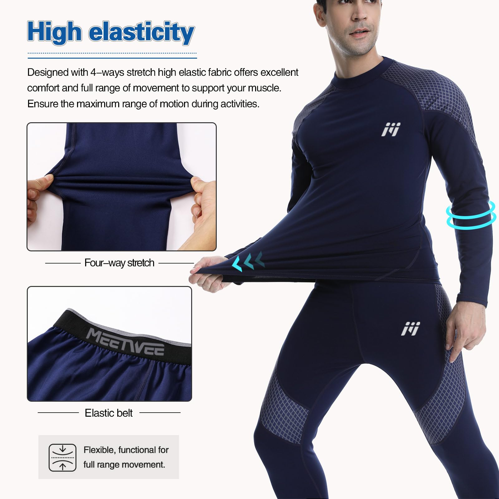 MEETWEE Biancheria Intima Termica Set Uomo, Antivento Funzionale Base Layer Asciugatura Rapida Maniche Lunghe Maglia Termica & Pantaloni per Invernali Sportiva Sci Allenamento Corsa Ciclismo