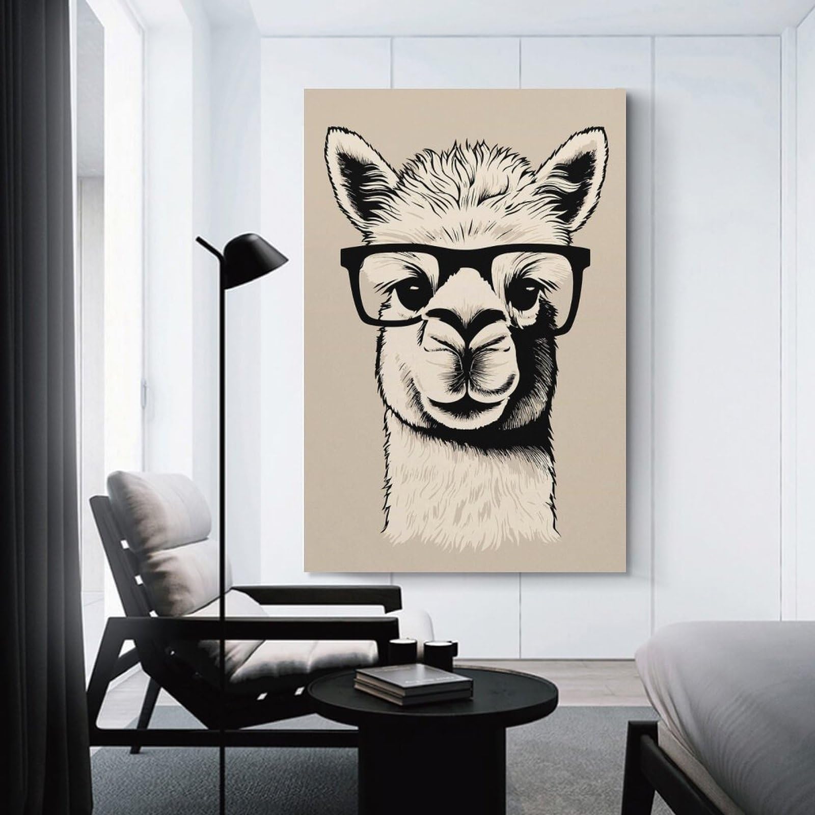 Junmoney Canvas Wall Decor Funny Hipster Alpaca, 20x30inch(50x75cm), for Gallery Wall Decor And Room Displays, An Easy Match for Collected Prints