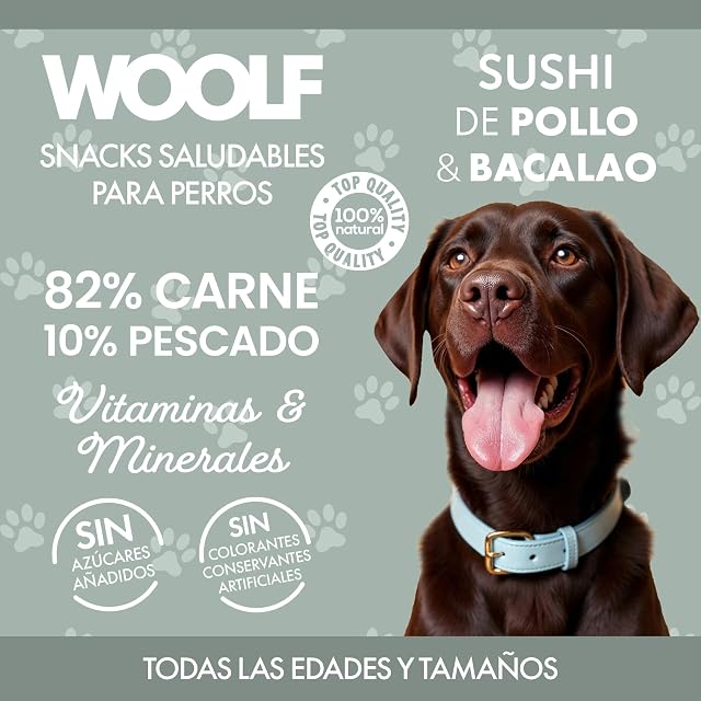 Foto 3 de 7 de Woolf Snacks Shusi de Pollo y Bacalao para Perro 100g. Premios y chuches Naturales para Perro
