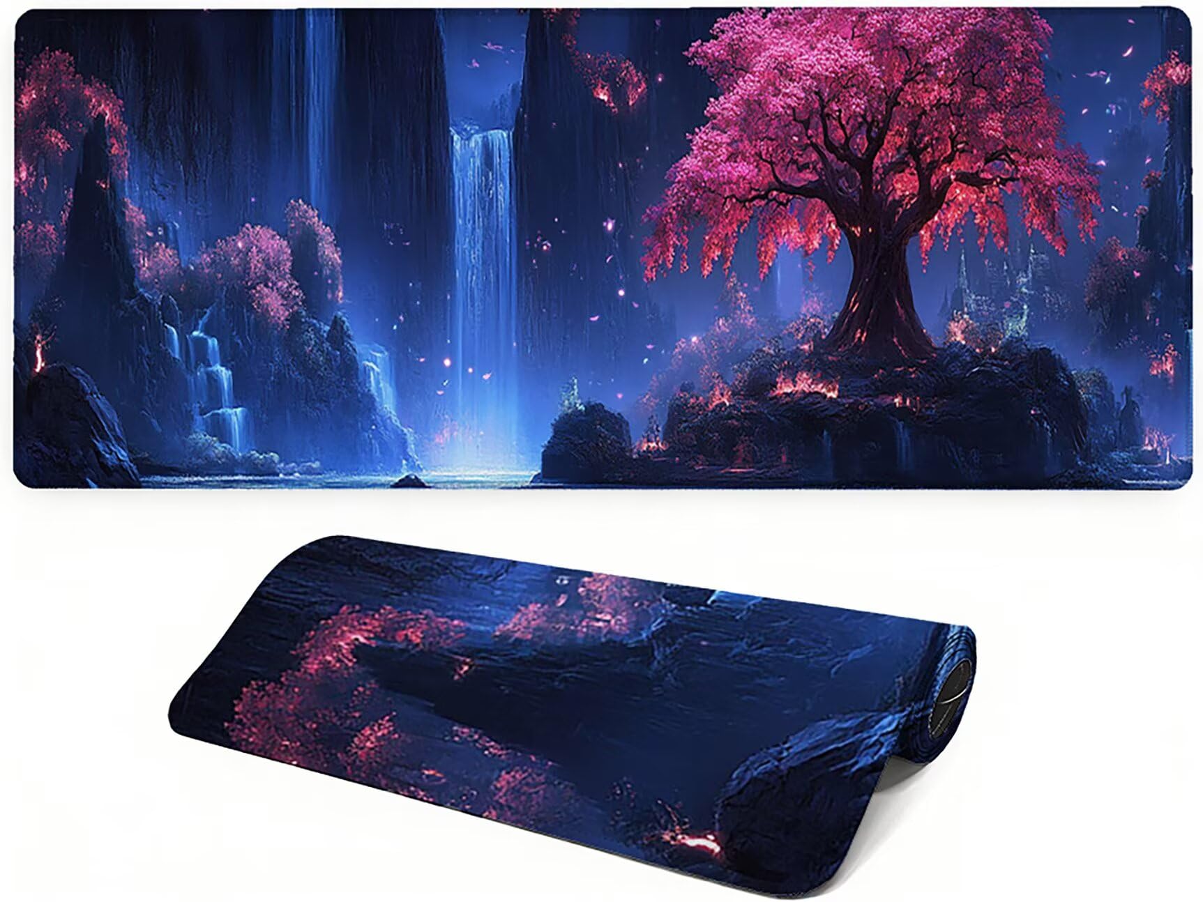 Lejnlnng Podkładka pod mysz do gier XXL, 120 x 60 cm, jesienna mata na biurko, wodoodporna podkładka pod mysz XL Kwiaty wiśni, antypoślizgowa gumowa podkładka pod mysz z przeszytymi krawędziami JL