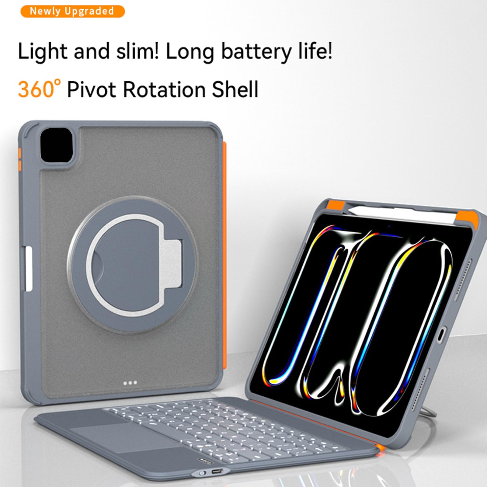 Tablet z klawiaturą Touchpad, odłączoną ochronną skorupą i 7 Kolorowym Podświetleniem dla IPada 11, 10 Pro 1/2/3/4 Air 7/6/5/4 11. Generacji A16 11in 2025