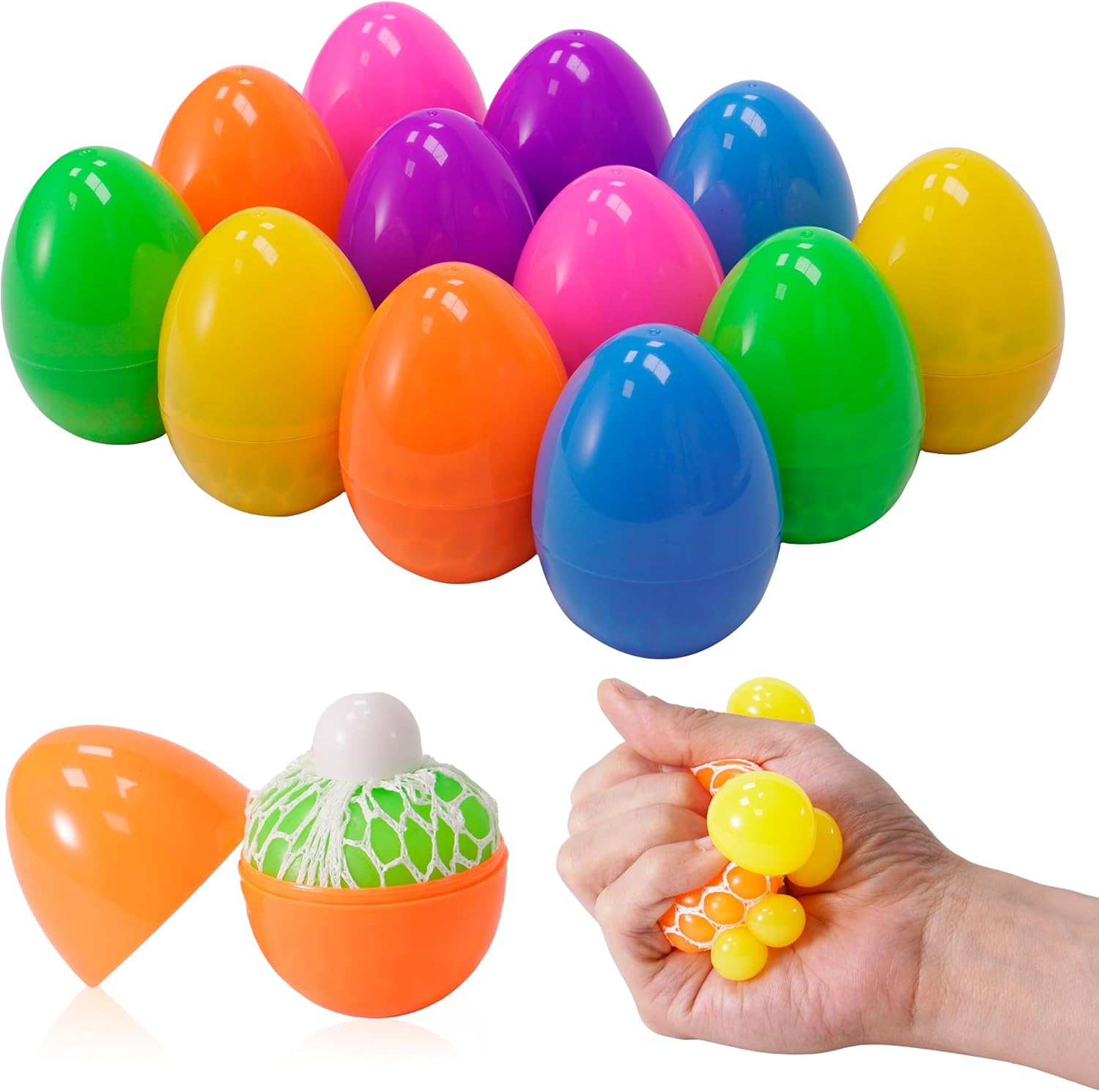 Ganowo 12PCS Prefilled Easter Eggs with Stress Ball Easter