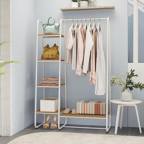 Miniatura 7 de Giantex Perchero con estantes, perchero con estantes de 5 niveles, perchero resistente con barra para colgar, organizador de almacenamiento de