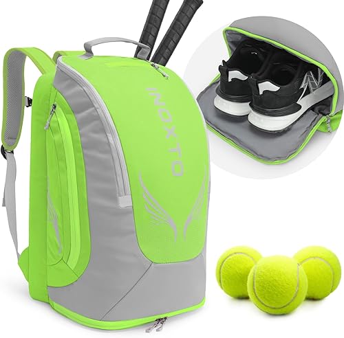 INOXTO Mochila de tenis de 40L para hombres y mujeres, bolsa grande de pickleball con almacenamiento independiente de zapatos, impermeable y