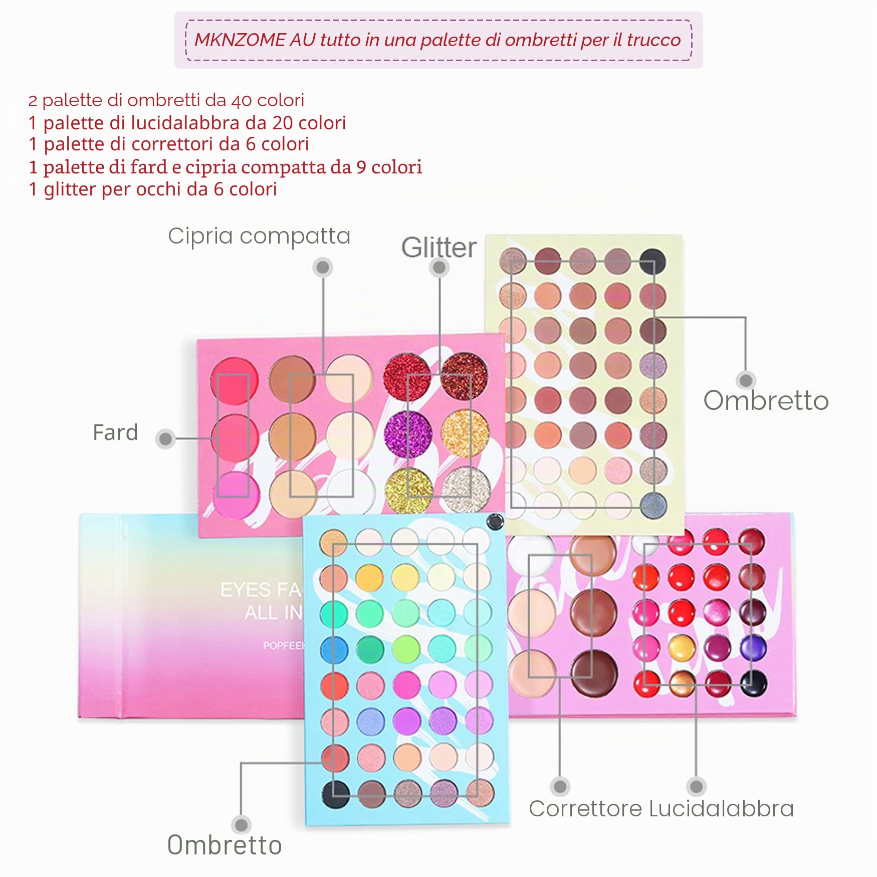 Set trucco Professionale, MKNZOME 32 pezzi Set Trucchi donna Make Up Completo con Custodia Trousse di Trucchi regalo di Natale palette ombretti professionali Rossetti Makeup Fondotinta Correttore
