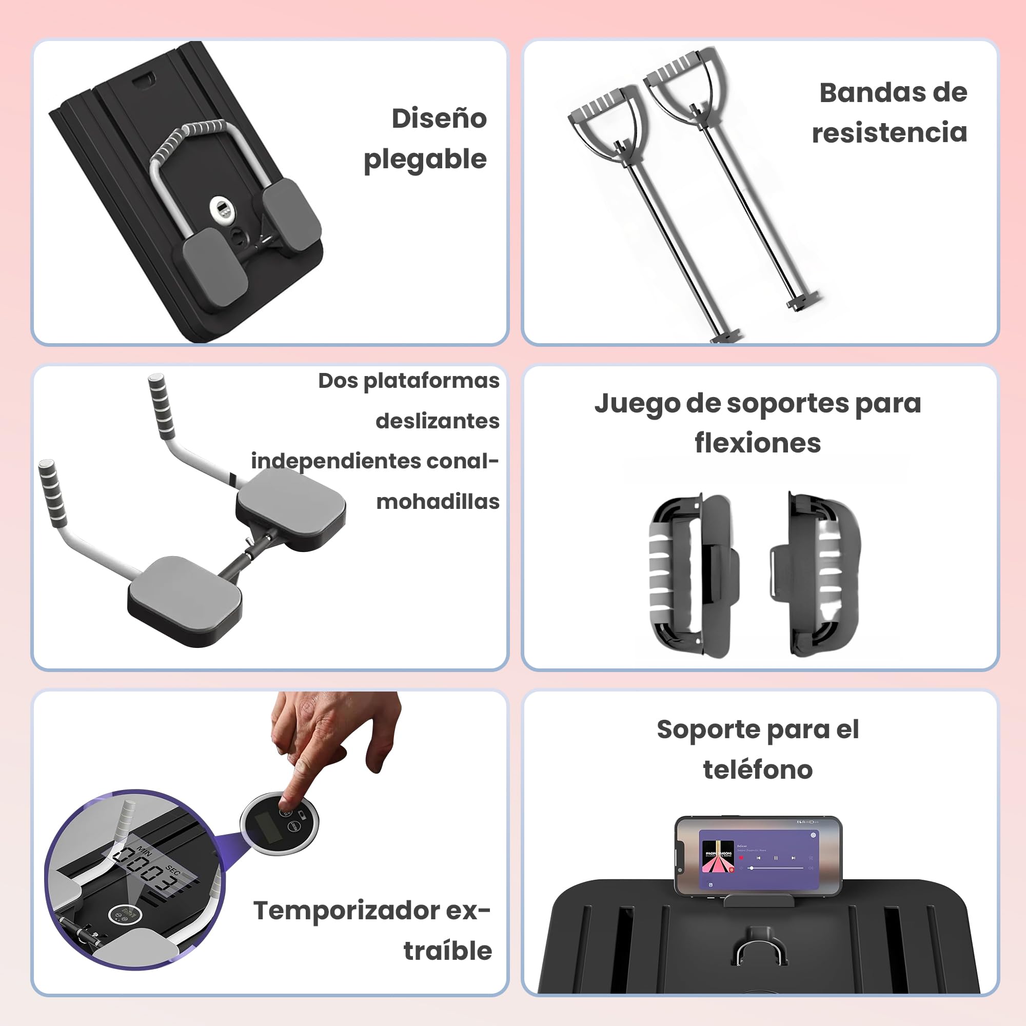 Extralink Pilates Board – Pilates Reformer Plegable para Casa, Multifuncional, Entrenador de Abdomen con Bandas de Resistencia, Rebote Automático, LCD, Soporte para Teléfono, Compacto & Estable