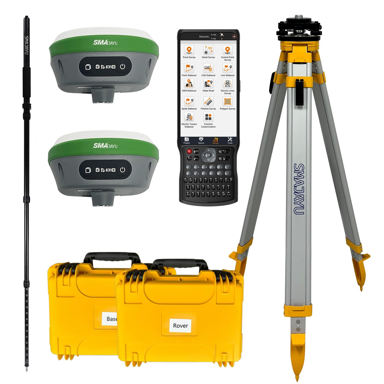 IMU RTK GPS Survey EQUIPEMNT 1cm Accuracy Kilometers Distance Between SMA26 PRO RTK Rover and RTK Base, 0-30° Tilt Surveying, NOAA Certificated (Include Tripod, Pole&Tribrach)
