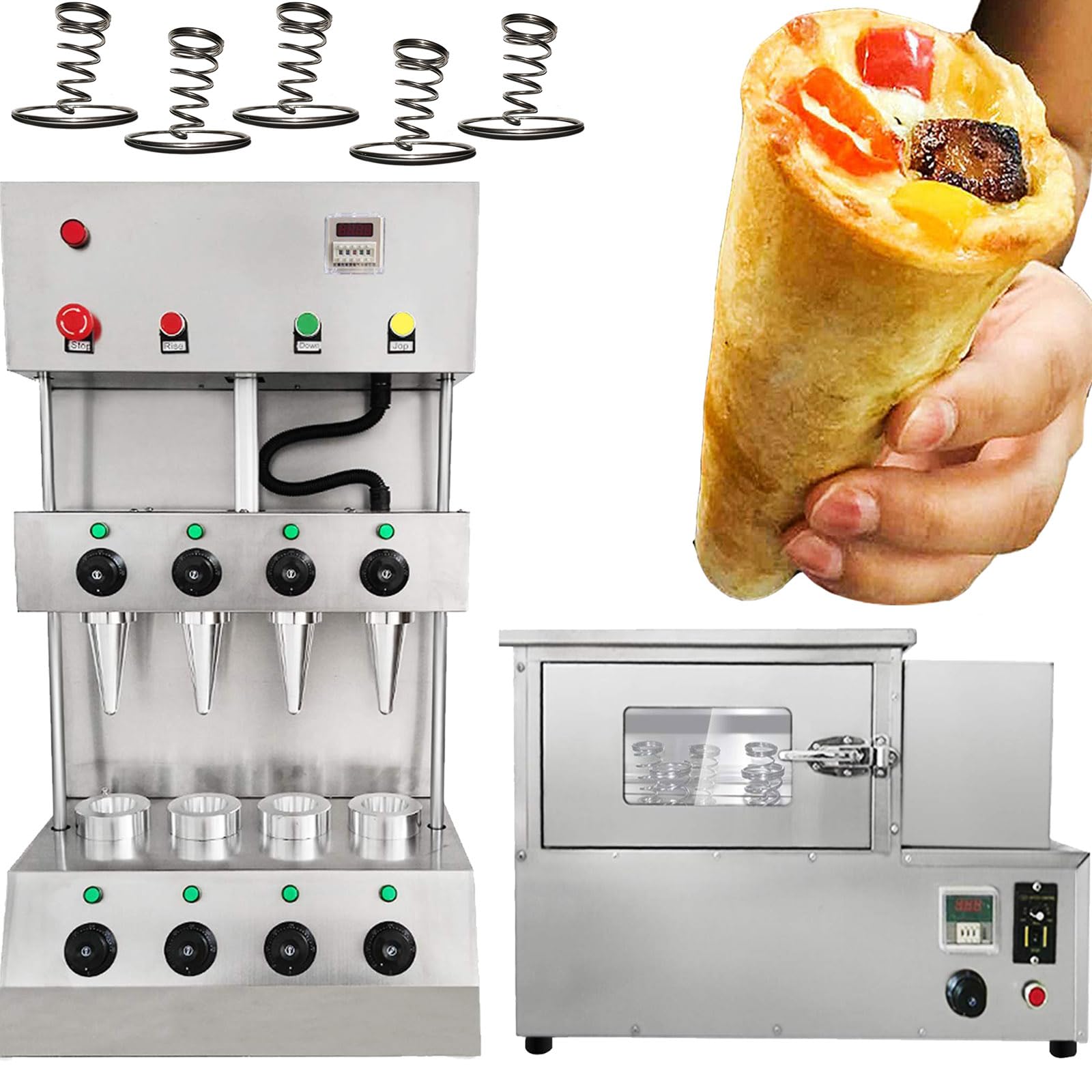 TXMACHINE® Pizza cone machine 4 cone maker Pizzelle Makers with pizza oven,display warmer,pizza cone making machine,4 shapes (220V/50HZ, pizza machine+oven)