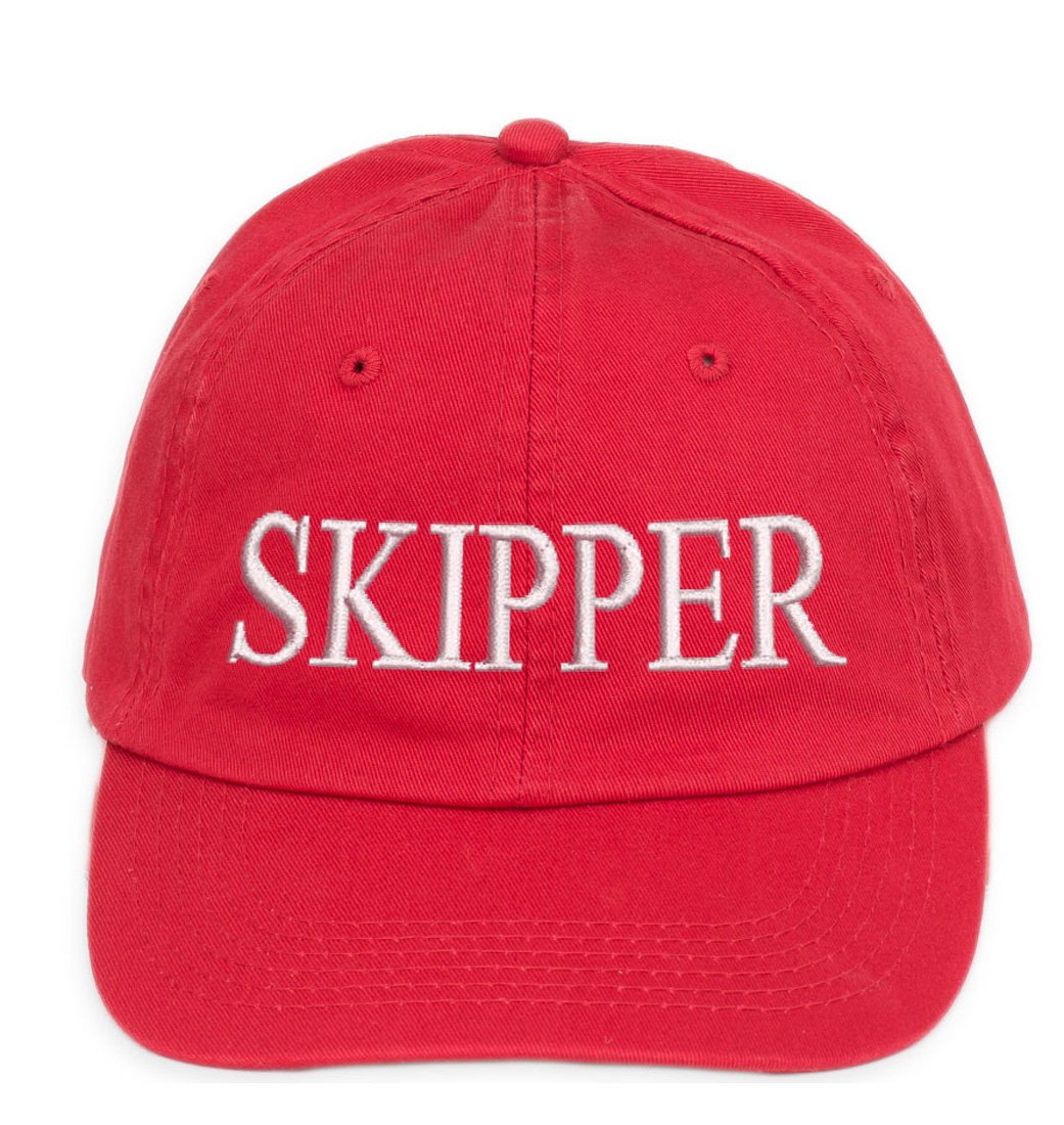 4sold 100% Cotton Ancient Mariner, Captain Cabin Boy Crew First Mate Yachting Baseball Cap Inscription Lettering Red White (Skipper)