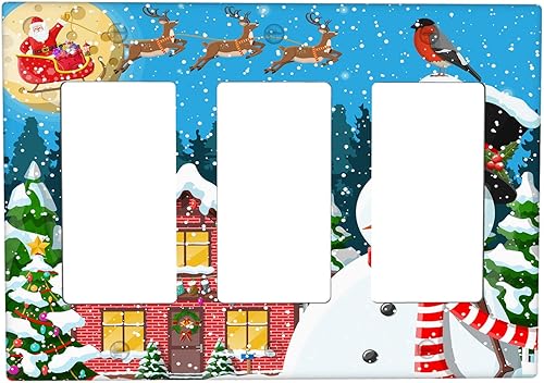 Miniatura 29 de Cubierta de interruptor de luz dúplex de 1 banda, cubierta decorativa de Navidad con copos de nieve rojos, placa frontal decorativa para cocina