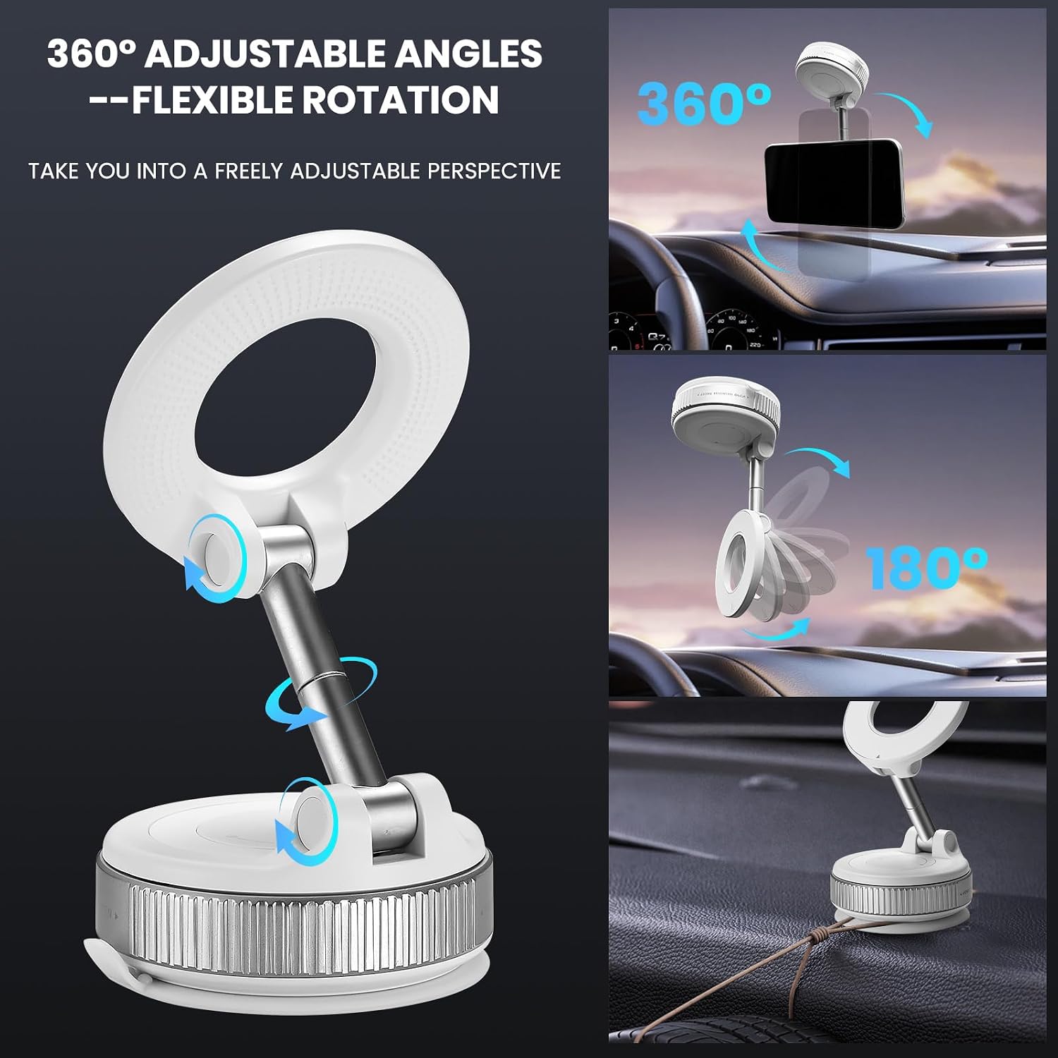 Upgraded Vacuum Magnetic Suction Phone Holder, Zynuhmo 360° Adjustable Suction Cup MagSafe Car Mount Pocket Size Foldable Cell Phone Mount for Car/Gym/Mirror/Smooth Surface for iPhone & Android(White) image 2