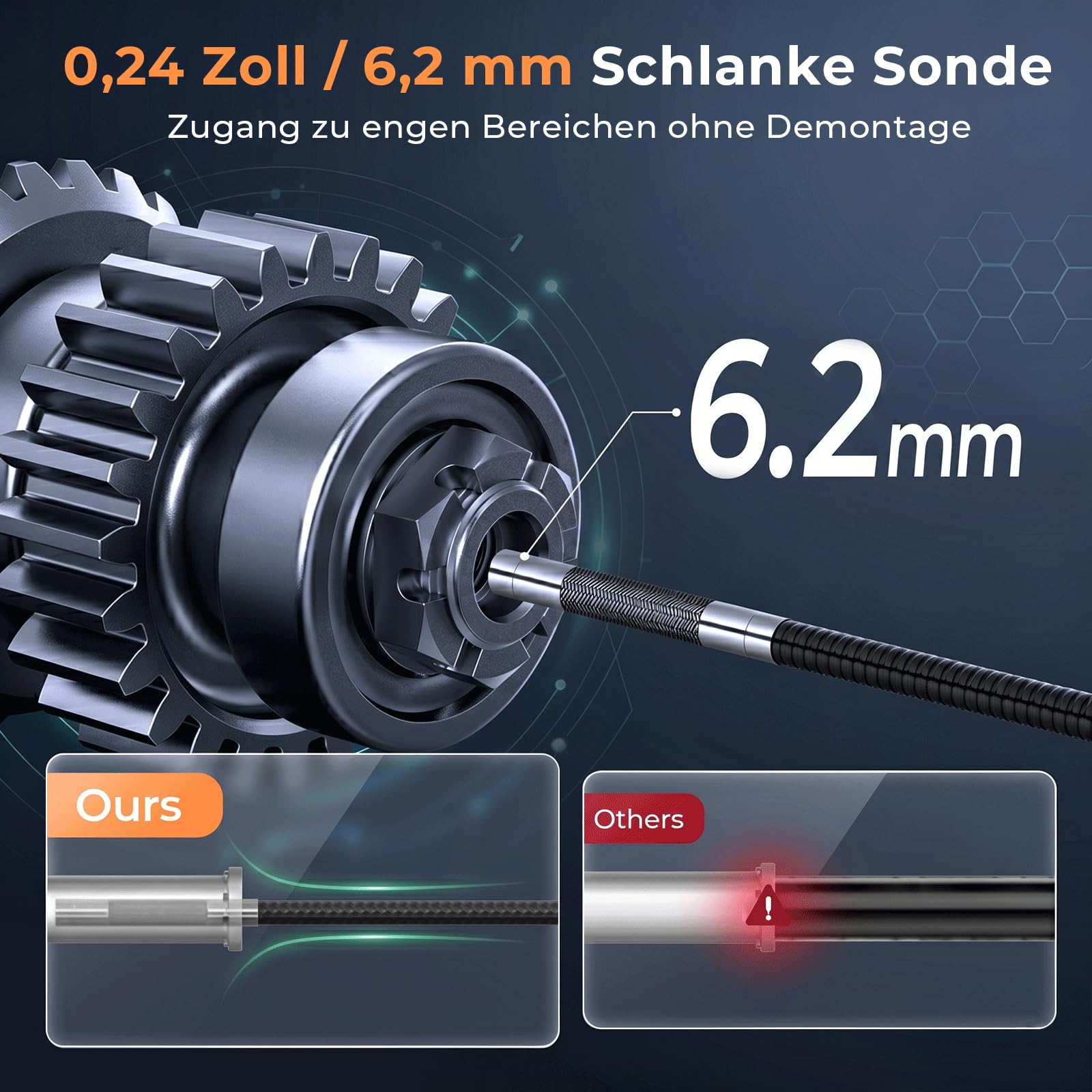 Kentfaith Endoskopkamera mit Licht 5'' Bildschirm 6,2mm IP67 für Auto Motor