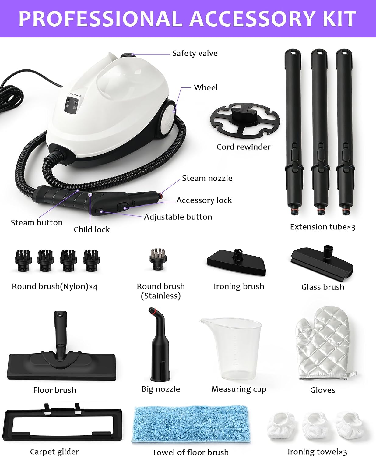 Steam Cleaner, 120°C High-Temperature Multipurpose Household Steam Cleaning Machine with 20 Accessories, 1500ml Water Tank, Ideal for Floors, Sofas, Windows, Kitchen Grease and More