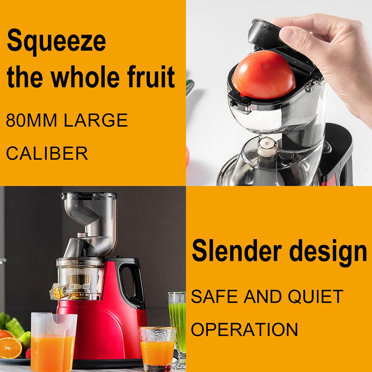 Spremiagrumi Masticatore, Scivolo di Alimentazione a Bocca Larga Spremiagrumi Lento, Alta Resa del Succo, Separazione del Succo della Polpa a Doppia Bocca, Spremiagrumi a Freddo per Frutta e Verdura